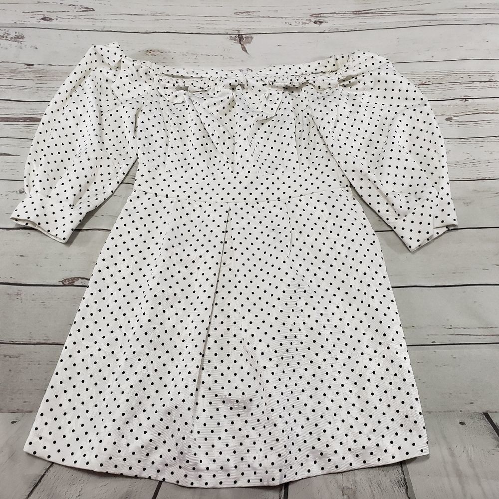 Topshop Dress Size 8 Off The Shoulder Dress Pleated Dress Puff Sleeves Polka Dot